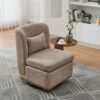 Modern Cushioned Armless Metal Base 360 Degree Swivel Chair With Pillow, Suitable For Living Room, Family Room, Bedroom, Lounge Area, Office - Taupe - Image 3