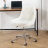 Modern Teddy Fleece Fabric Dining Chair With Chrome Legs, Soft And Comfortable - Beige - Image 2