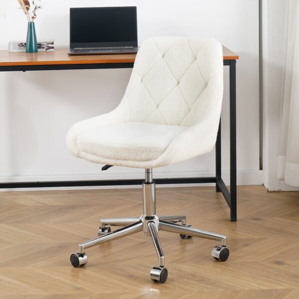 Modern Teddy Fleece Fabric Dining Chair With Chrome Legs, Soft And Comfortable - Beige