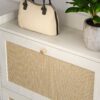 Natural Bohemia Style Shoe Cabinet, Shoe Rack Cabinet With 3 Rattan Flip Drawers, 3 Square Shelves And 1 Storage Drawer, Shoe Organizer With Mulit Storage Space And Hooks For Hallway, Entryway - White - Image 11