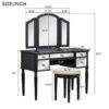 Dressing Table Set With Mirrored Drawers And Stool, Tri-Fold Mirror, Makeup Vanity Set For Bedroom - Black - Image 18