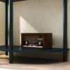 Boho Rattan Semi Circle End Table With Sliding Rattan Door, Elegant Entryway Console With Storage And Bottom Shelf - Antique Green - Image 12