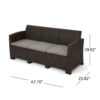 Outdoor 3 Seater Rattan Sofa With Water Resistant Cushions - Brown / Mix Beige - Image 3