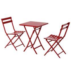 3 Piece Patio Bistro Set Of Foldable Square Table And Chairs - Red