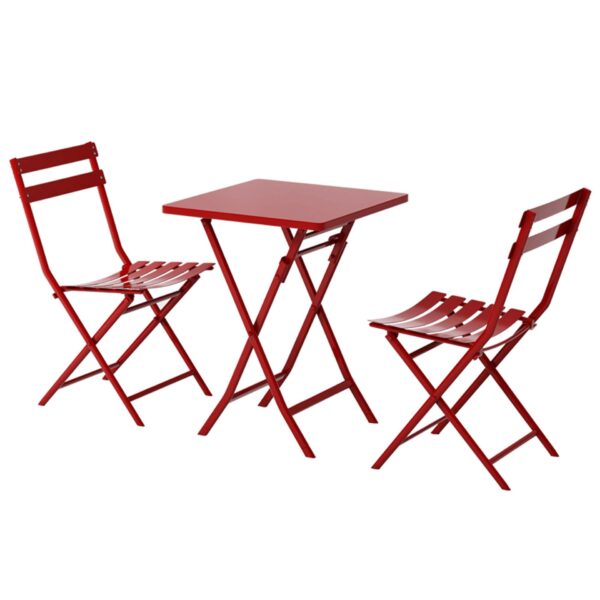 3 Piece Patio Bistro Set Of Foldable Square Table And Chairs - Red