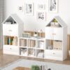 Versatile Children's Bookshelf With House-Shaped Design Multifunctional Storage - White - Image 4