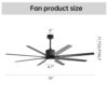 Ceiling Fan With 18W Dimmable Led Light Remote Control 8 Solid Wood Blades For Living Room - Black - Image 8