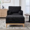 Farmhouse Upholstered Accent Chair With Ottoman Wood Base, Reversible Lid Coffee Table For Living Room - Black - Image 4