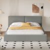 Queen Size Upholstered Platform Bed, Grounded Bed With Solid Frame - Gray - Image 8
