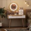 Elegant Makeup Vanity Desk With Adjustable Lighted Mirror Table Feet - American White Oak - Image 4