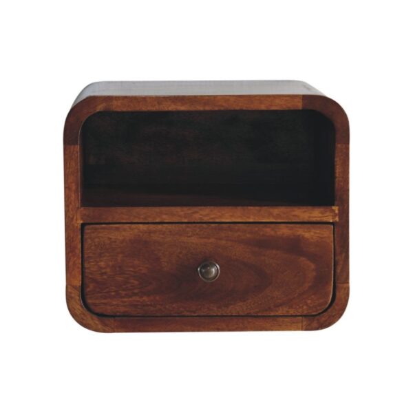 Extra Mini Wall Mounted Curved Nightstand & Open Slot - Brown