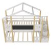 Twin Over Twin House Bunk Bed With White Storage Staircase And Blackboards - White - Image 6