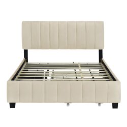 Queen Platform UpholsteredBed With 2 Drawers And Twin Long Trundle - Beige