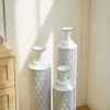 Modern Floor Vase Set Metal Vases With Geometric Pattern, 3 Piece Home Decor Set - White / Black - Image 17