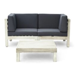 Brava - X Back 2 Seater Sectional Loveseat With Coffee Table - Light Gray