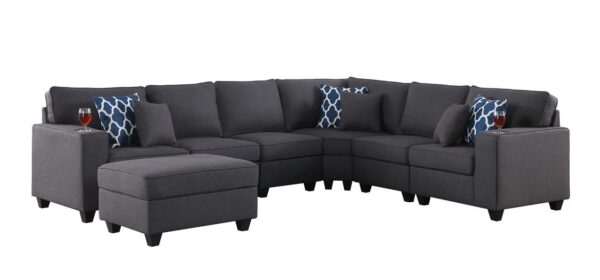 Cooper - 7 Piece Reversible L-Shape Sectional Sofa With Comfort Ottoman And Cupholder - Dark Gray