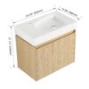 Modern 24" Bathroom Vanity With Ceramic Basin, Wall Mounted Floating Sink Combo, Wooden Storage Cabinet - Oak - Image 3