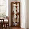 6 Shelf Corner Curio Display Cabinet With Lights, Mirrors And Adjustable Shelves (E26 Light Bulb Not Included) - Walnut - Image 6