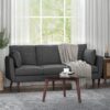 Diaphanous - Upholstered 3 Seater Sofa With 2 Accent Pillows And Wood Legs - Charcoal - Image 9
