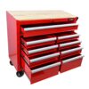 9 Drawer Multifunctional Steel Tool Cart With Wheels And Wooden Top - Red - Image 6
