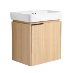 20" Wall Mounted Bathroom Vanity With Ceramic Sink And Storage Cabinet - Oak