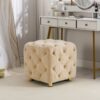 Modern Velvet Upholstered Ottoman, Exquisite Small End Table, Soft Foot Stool, Dressing Makeup Chair, Comfortable Seat For Living Room, Bedroom, Entrance - Beige - Image 5