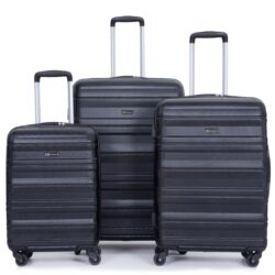 Expandable 3 Piece Luggage Sets Pc Lightweight & Durable Suitcase With Two Hooks, Spinner Wheels, Tsa Lock, (21/25/29) - Black