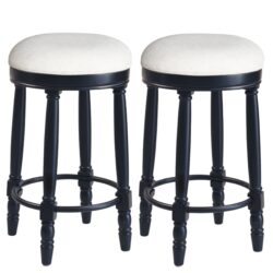 360° Swivel Wooden Barstools, 26" Counter Height (Set of 2) With Fabric Upholstered Seat - Black