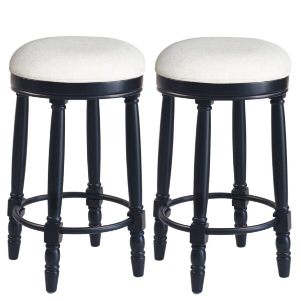 360° Swivel Wooden Barstools, 26" Counter Height (Set of 2) With Fabric Upholstered Seat - Black
