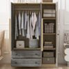 3 Doors Rattan Wardrobe Storage For Bedroom, With 2 Drawers - Gray / Nature - Image 10