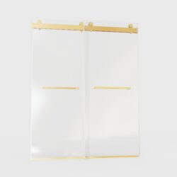 Frameless Double Sliding Soft-Close Shower Door, 3 / 8" Thick SGCC Tempered Glass Door - Brushed Gold