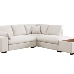 Joshua - Woven Fabric Sectional Sofa With Right Facing Chaise and Console Ottoman - Beige