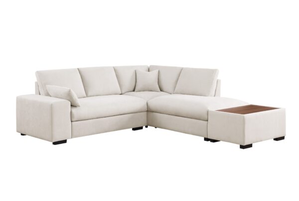 Joshua - Woven Fabric Sectional Sofa With Right Facing Chaise and Console Ottoman - Beige