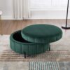 Upholstered Round Ottoman With Reversible Lid, Velvet Storage Stool, Channel Tufted Pumpkin Shape Footstool For Living Room, Bedroom And Office - Green - Image 5