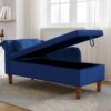 Chaise Lounge Indoor, Velvet Lounge Chair For Bedroom With Storage & Pillow, Modern Upholstered Rolled Arm Chase Lounge For Sleeping With Nailhead Trim For Living Room Bedroom Office - Navy Blue - Image 8