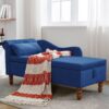 Chaise Lounge Indoor, Velvet Lounge Chair For Bedroom With Storage & Pillow, Modern Upholstered Rolled Arm Chase Lounge For Sleeping With Nailhead Trim For Living Room Bedroom Office - Navy Blue - Image 15