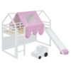 Twin Size Charming House Shaped Loft Bed With Tent And Slide - White / Pink - Image 2