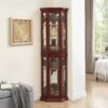 Corner Curio Cabinet With Lights, Adjustable Tempered Glass Shelves, Mirrored Back, Display Cabinet (E26 Light Bulb Not Included) - Cherry - Image 5
