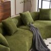 4 Seater Sofa With Chenille Fabric, 30D, 60 Hardness Full Sponge, 4 Pillow For Living Room, Home Furniture Sleeper Sectional Sofa For Apartment - Green - Image 3