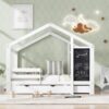 Twin House Bed With Blackboard And Drawers, 2 Assembly Options - White - Image 27