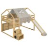 Full Size Loft Bed House Shaped Frame With Tent - Natural / Beige - Image 3