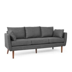 Diaphanous - Upholstered 3 Seater Sofa With 2 Accent Pillows And Wood Legs - Charcoal