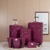 5 Piece Set (18/23/27/Travelbag /Toiletry Bag), Softshell Suitcase Spinner Wheels Terylene Polyester Luggage Sets Carry On Suitcase Luggage Lightweight Durable Suitcase - Wine Red - Image 2