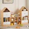 Versatile Children's Bookshelf With House Shaped Design Multifunctional Storage For Books And Toys - Natural Wood - Image 4