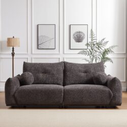Lamb's Wool 2 Seater Cushion Sofa Comfortable Sofa For Living Room Bedroom And Other Casual Spaces Lamb's Wool Sofa With 2 Cushions And 2 Ball Pillows - Gray