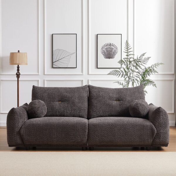 Lamb's Wool 2 Seater Cushion Sofa Comfortable Sofa For Living Room Bedroom And Other Casual Spaces Lamb's Wool Sofa With 2 Cushions And 2 Ball Pillows - Gray