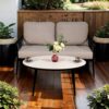 2 Piece Outdoor Patio Furniture, Modern Loveseat Sofa Conversation / Chat Set, Sunbrella Cushions And Oval Coffee Table - Ember Black - Image 2