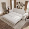 King Pull Out Sofa Bed, Chesterfield Sofa, 3 In 1 Velvet Convertible Sleeper Sofa With Nailhead Trim & Rolled Arm, Multifunctional Sofa Bed For Living Room - Beige - Image 2