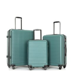3 Piece Luggage Sets Lightweight Suitcase With Two Hooks, Spinner Wheels, Tsa Lock, (20/24/28) - Green