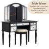 Dressing Table Set With Mirrored Drawers And Stool, Tri-Fold Mirror, Makeup Vanity Set For Bedroom - Black - Image 7